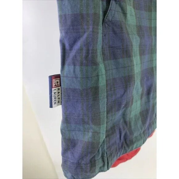 Chaps Ralph Lauren  Plaid Pullover Jacket Hood Green Quarter Zip Pocket Men's M - Picture 6 of 13